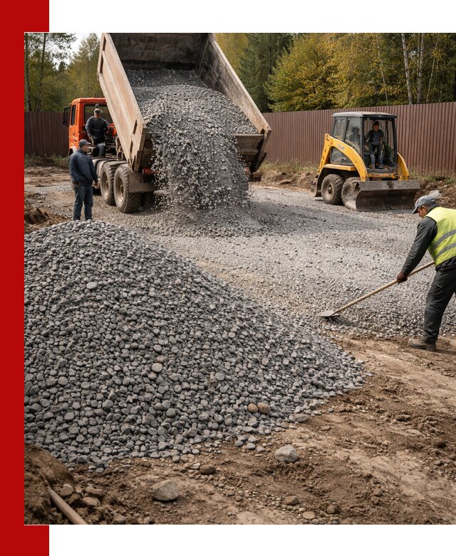 Отсыпка участка щебнем с доставкой и уплотнением в Кумертау