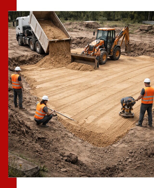 Устройство песчаной подушки для фундаментов и дорог в Кумертау